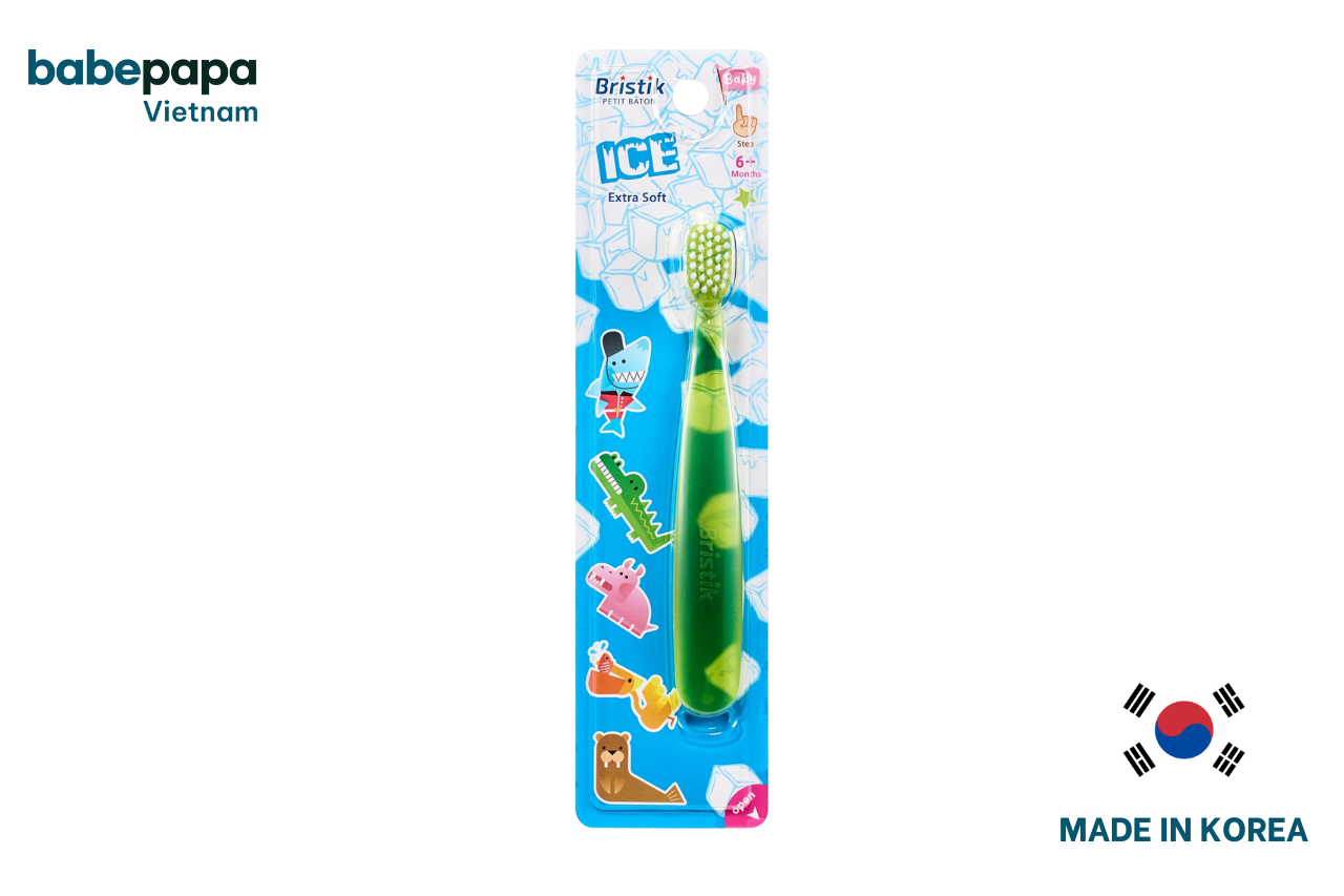 Bàn Chải Đánh Răng Cho Bé Từ 6 Tháng Tuổi Bristik ICE Step 1 – Màu Vàng Xanh