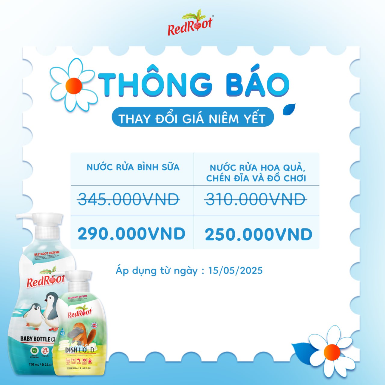 THÔNG BÁO ĐIỀU CHỈNH GIÁ SẢN PHẨM NƯỚC RỬA BÌNH SỮA VÀ NƯỚC RỬA HOA QUẢ – CHÉN ĐĨA – ĐỒ CHƠI